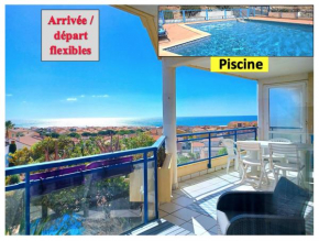 Plain-pied, terrasse, piscine, pleine vue mer, plage à 6' à pied, parking, wifi